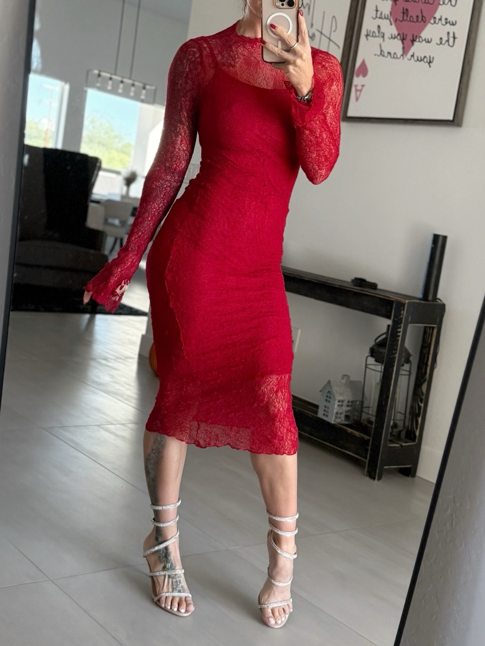 Women's Long Sleeve Red Maxi Dress